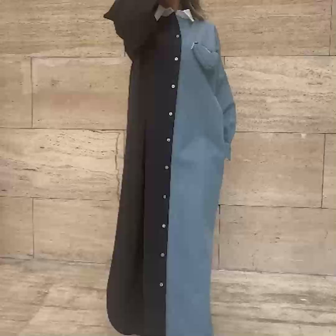 Stylish black & Jeans long sleeves dress